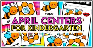 Get your little learners excited for spring with 20 April centers for kindergarten, featuring 10 literacy and 10 math activities! These spring math centers & spring literacy centers for kindergarten are not only great for center rotations but can also be used for morning work or early finishers. Students get to work on CVC words, syllables, and digraphs with the literacy activities. They also get to work on addition within 5, adding on a number line, and patterns with the math activities.
