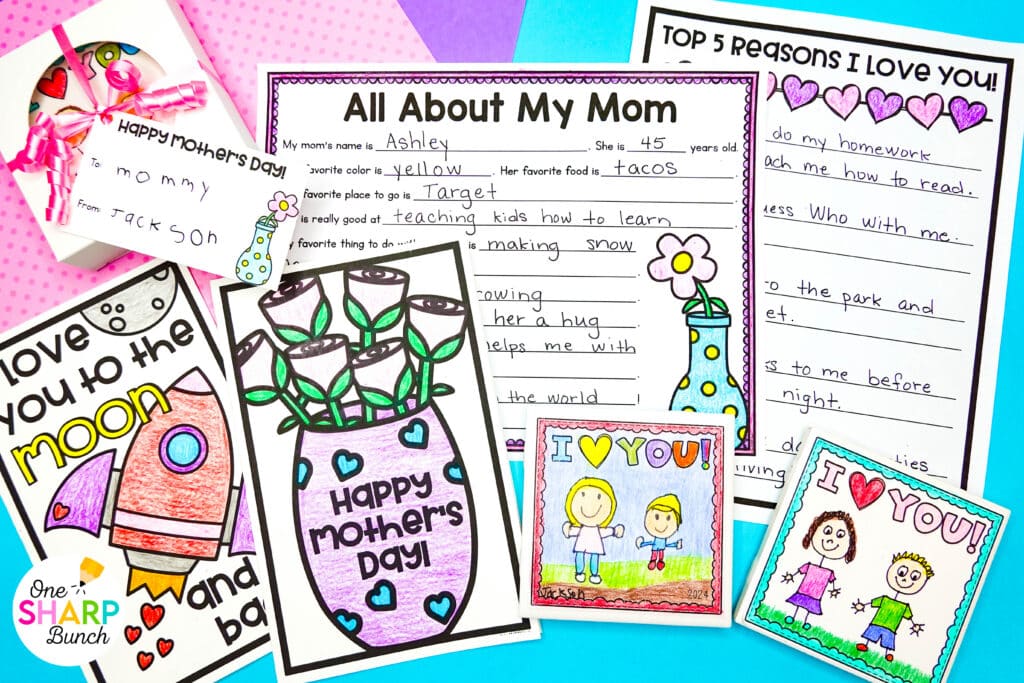 Celebrate Mother’s Day with these low-prep Mother’s Day writing activities, including heartfelt Mother's Day questionnaires and printable Mother's Day cards. These low-cost Mother's Day gifts are great for preschool-3rd grade students! They can complete these Mother's Day crafts during writing or as a special Mother's Day project. Try these Mother's Day gift ideas with your elementary students today!