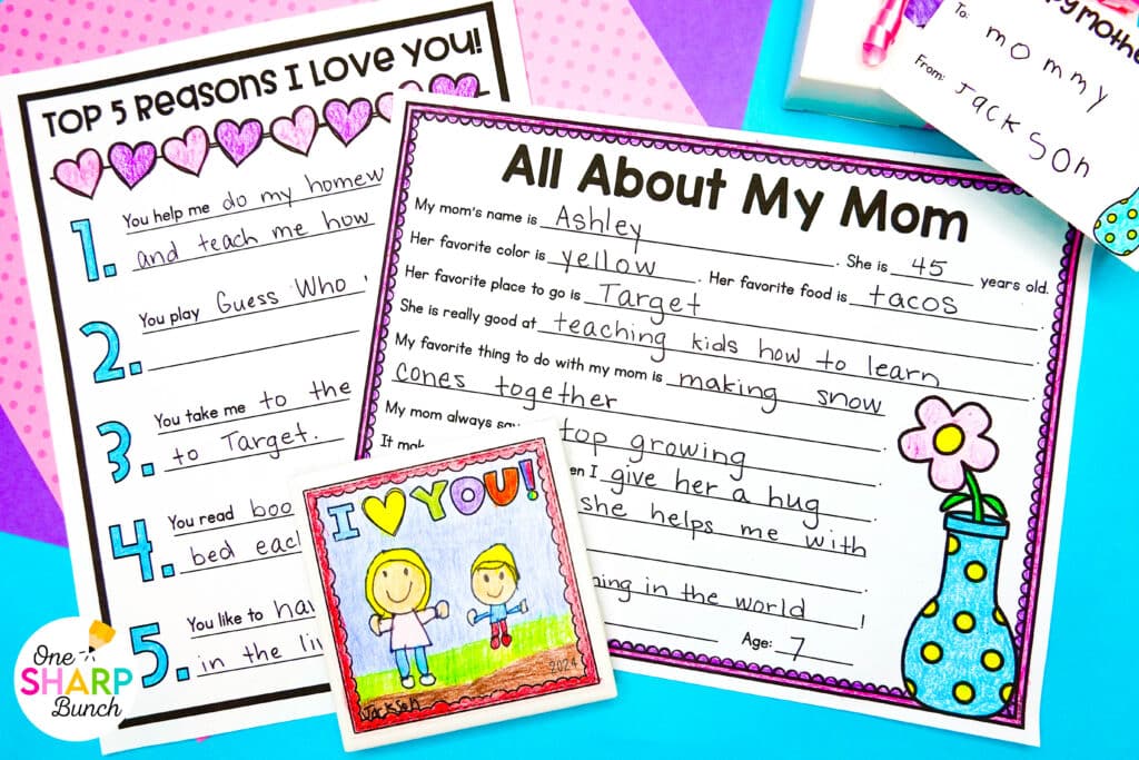 Celebrate Mother’s Day with these low-prep Mother’s Day writing activities, including heartfelt Mother's Day questionnaires and printable Mother's Day cards. These low-cost Mother's Day gifts are great for preschool-3rd grade students! They can complete these Mother's Day crafts during writing or as a special Mother's Day project. Try these Mother's Day gift ideas with your elementary students today!