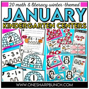 Bring the winter season to life with 20 hands-on, winter-themed January centers for kindergarten! These winter math centers & winter literacy centers for kindergarten are not only great for center rotations but can also be used for morning work or early finishers. Students get to work on syllables, beginning sounds, CVC words, & word families with the winter literacy activities. They also get to work on graphing and analyzing data, 1:! counting, and subtraction within 5 with the math activities.