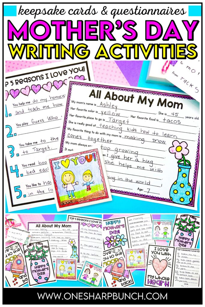 Celebrate Mother’s Day with these low-prep Mother’s Day writing activities, including heartfelt Mother's Day questionnaires and printable Mother's Day cards. These low-cost Mother's Day gifts are great for preschool-3rd grade students! They can complete these Mother's Day crafts during writing or as a special Mother's Day project. Try these Mother's Day gift ideas with your elementary students today!