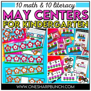 Keep your little learners engaged this spring with these 20 May centers for kindergarten, including 10 math and 10 literacy spring centers! With the kid-friendly I Can visual direction cards, students can independently complete each math center and literacy center. Students work on CVC words, blends, and rhyming words with the spring literacy activities. They also work on teen numbers, adding within 5, and 2D & 3D shapes with the spring math activities! Great for morning work or early finishers!
