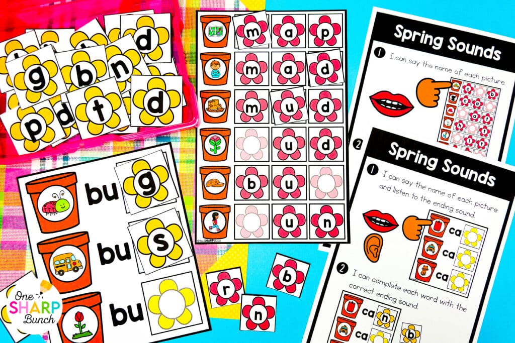 Get your little learners excited for spring with 20 April centers for kindergarten, featuring 10 literacy and 10 math activities! These spring math centers & spring literacy centers for kindergarten are not only great for center rotations but can also be used for morning work or early finishers. Students get to work on CVC words, syllables, and digraphs with the literacy activities. They also get to work on addition within 5, adding on a number line, and patterns with the math activities.