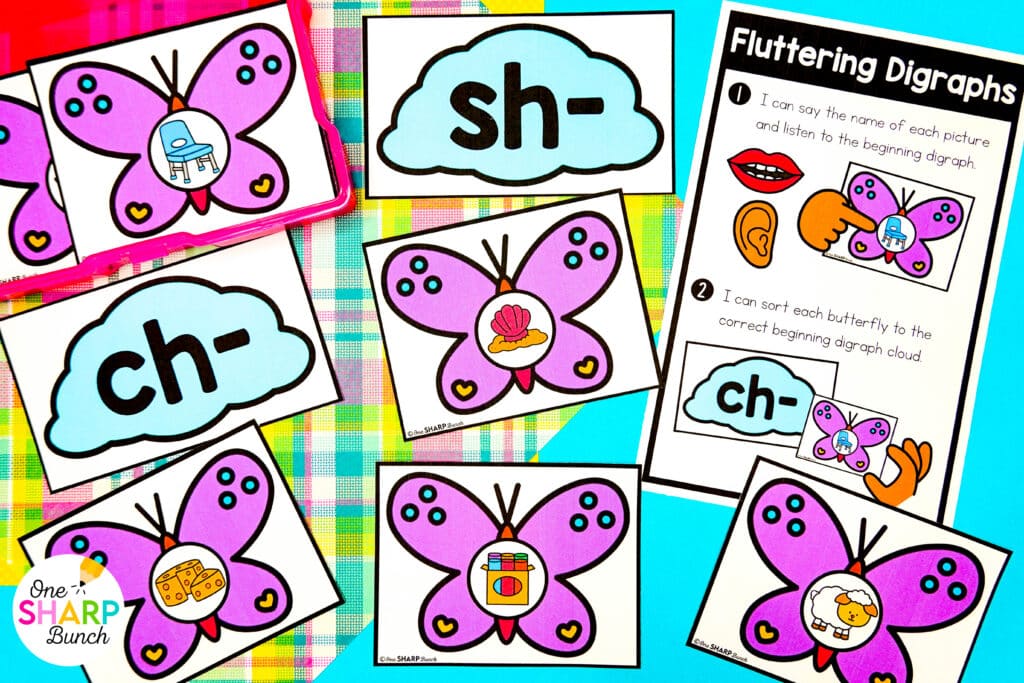 Get your little learners excited for spring with 20 April centers for kindergarten, featuring 10 literacy and 10 math activities! These spring math centers & spring literacy centers for kindergarten are not only great for center rotations but can also be used for morning work or early finishers. Students get to work on CVC words, syllables, and digraphs with the literacy activities. They also get to work on addition within 5, adding on a number line, and patterns with the math activities.