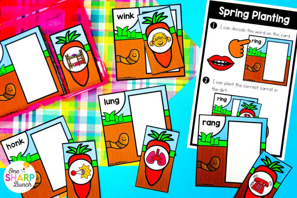 Get your little learners excited for spring with 20 April centers for kindergarten, featuring 10 literacy and 10 math activities! These spring math centers & spring literacy centers for kindergarten are not only great for center rotations but can also be used for morning work or early finishers. Students get to work on CVC words, syllables, and digraphs with the literacy activities. They also get to work on addition within 5, adding on a number line, and patterns with the math activities.