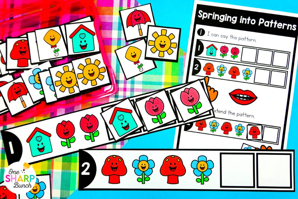 Get your little learners excited for spring with 20 April centers for kindergarten, featuring 10 literacy and 10 math activities! These spring math centers & spring literacy centers for kindergarten are not only great for center rotations but can also be used for morning work or early finishers. Students get to work on CVC words, syllables, and digraphs with the literacy activities. They also get to work on addition within 5, adding on a number line, and patterns with the math activities.