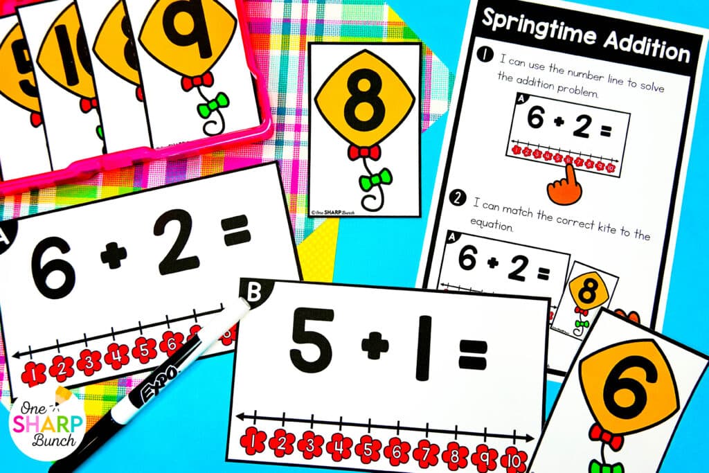 Get your little learners excited for spring with 20 April centers for kindergarten, featuring 10 literacy and 10 math activities! These spring math centers & spring literacy centers for kindergarten are not only great for center rotations but can also be used for morning work or early finishers. Students get to work on CVC words, syllables, and digraphs with the literacy activities. They also get to work on addition within 5, adding on a number line, and patterns with the math activities.