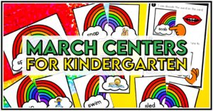 Bring the spring season to life with 20 hands-on, spring-themed March centers for kindergarten, including 10 math centers and 10 literacy centers! These spring math centers & spring literacy centers are not only great for kindergarten center rotations, but can also be used for spring morning work or early finishers. Use these spring activities for kids to practice CVC words, digraphs, and nouns. They'll also practice 3D shapes, skip counting, and adding within 5 with the spring centers for math.