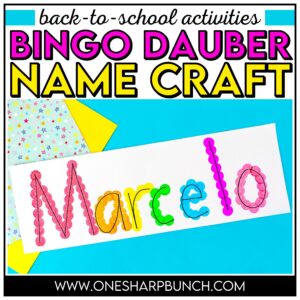 Strengthen fine motor skills while learning names during back to school with this simple bingo dauber name craft! This rainbow name craft is perfect for preschool and kindergarten name activities and name practice activities. Great back to school activities and back to school crafts, it also creates a bright back to school bulletin board. An easy name activity that doubles as engaging fine motor name activities for centers or small groups!