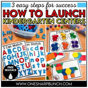 Learn how to launch kindergarten centers at the beginning of the school year with 3 simple steps. Discover how to introduce center manipulatives, teach center routines and procedures, and build student independence so your centers run smoothly all year long. These top teacher tips for launching kindergarten centers will allow you to meet with small groups while students work independently on math centers and Science of Reading-aligned literacy centers. Learn more about successfully launching kindergarten centers!