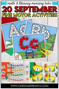 Build strength and independence with these September fine motor activities! They're perfect fall fine motor activities and fall centers for kindergarten, plus they also work well as back to school activities and back to school centers. Use them for morning tubs, soft start morning activities, and other soft start ideas that support successful soft starts in the classroom with engaging back to school fine motor activities.