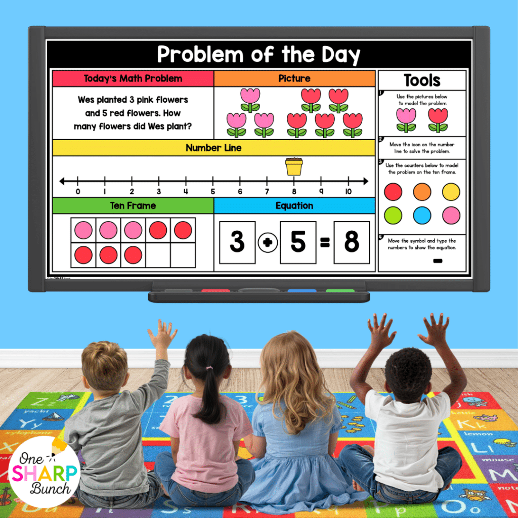 Transform calendar time in your kindergarten classroom with meaningful calendar time activities, simple tips, and engaging morning meeting ideas! After rotating through the daily calendar slides, complete the letter of the day, number of the day, shape of the day, and word of the day orthographic mapping slides. Then, use the built-in math and literacy review slides to build number sense and phonics/phonemic awareness skills during your morning meeting activities.
