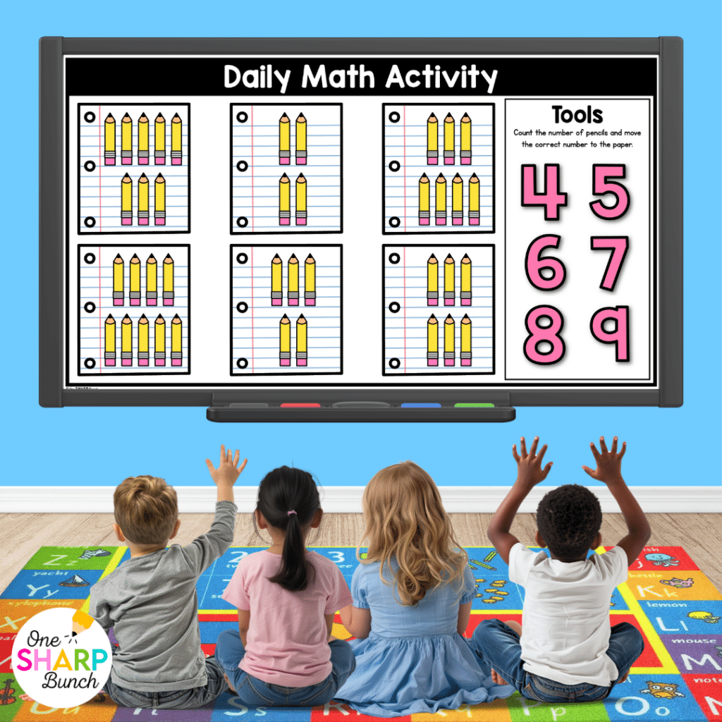 Transform calendar time in your kindergarten classroom with meaningful calendar time activities, simple tips, and engaging morning meeting ideas! After rotating through the daily calendar slides, complete the letter of the day, number of the day, shape of the day, and word of the day orthographic mapping slides. Then, use the built-in math and literacy review slides to build number sense and phonics/phonemic awareness skills during your morning meeting activities.