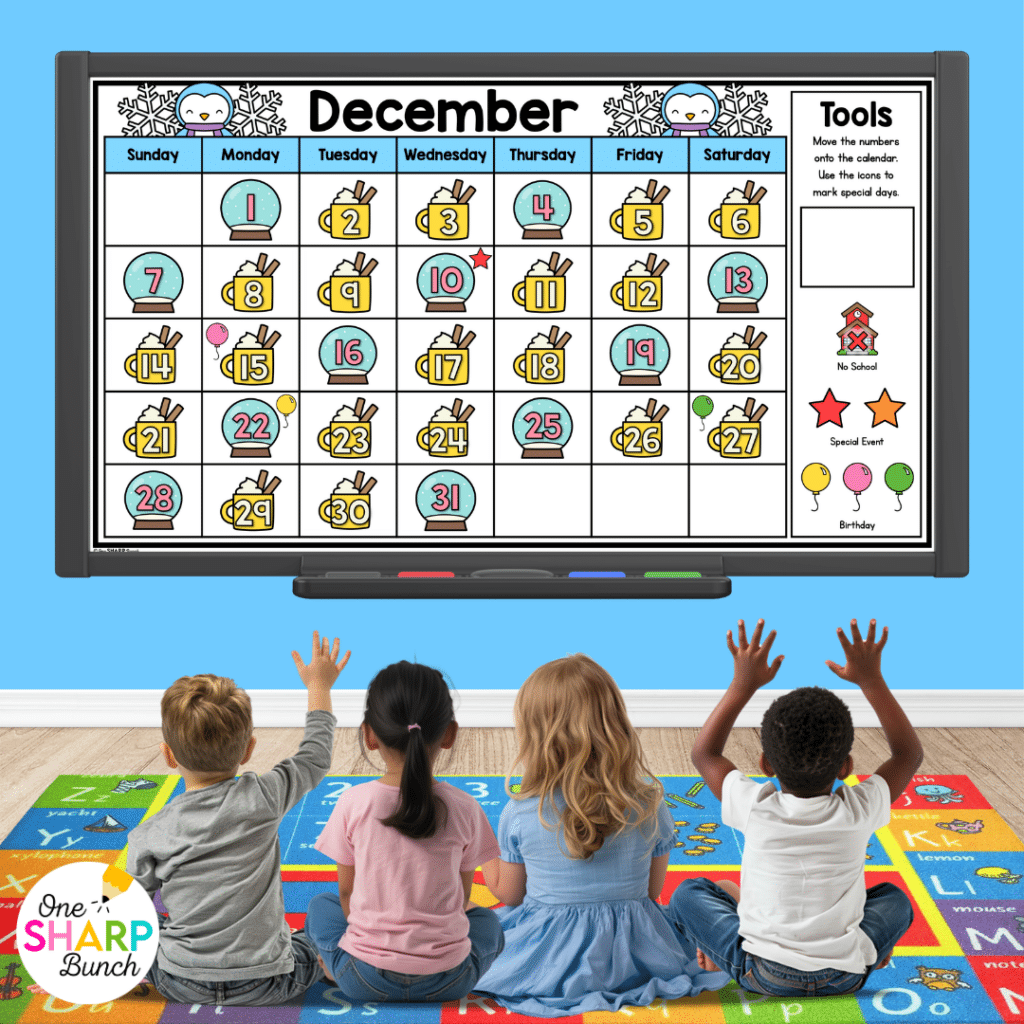 Transform calendar time in your kindergarten classroom with meaningful calendar time activities, simple tips, and engaging morning meeting ideas! After rotating through the daily calendar slides, complete the letter of the day, number of the day, shape of the day, and word of the day orthographic mapping slides. Then, use the built-in math and literacy review slides to build number sense and phonics/phonemic awareness skills during your morning meeting activities.