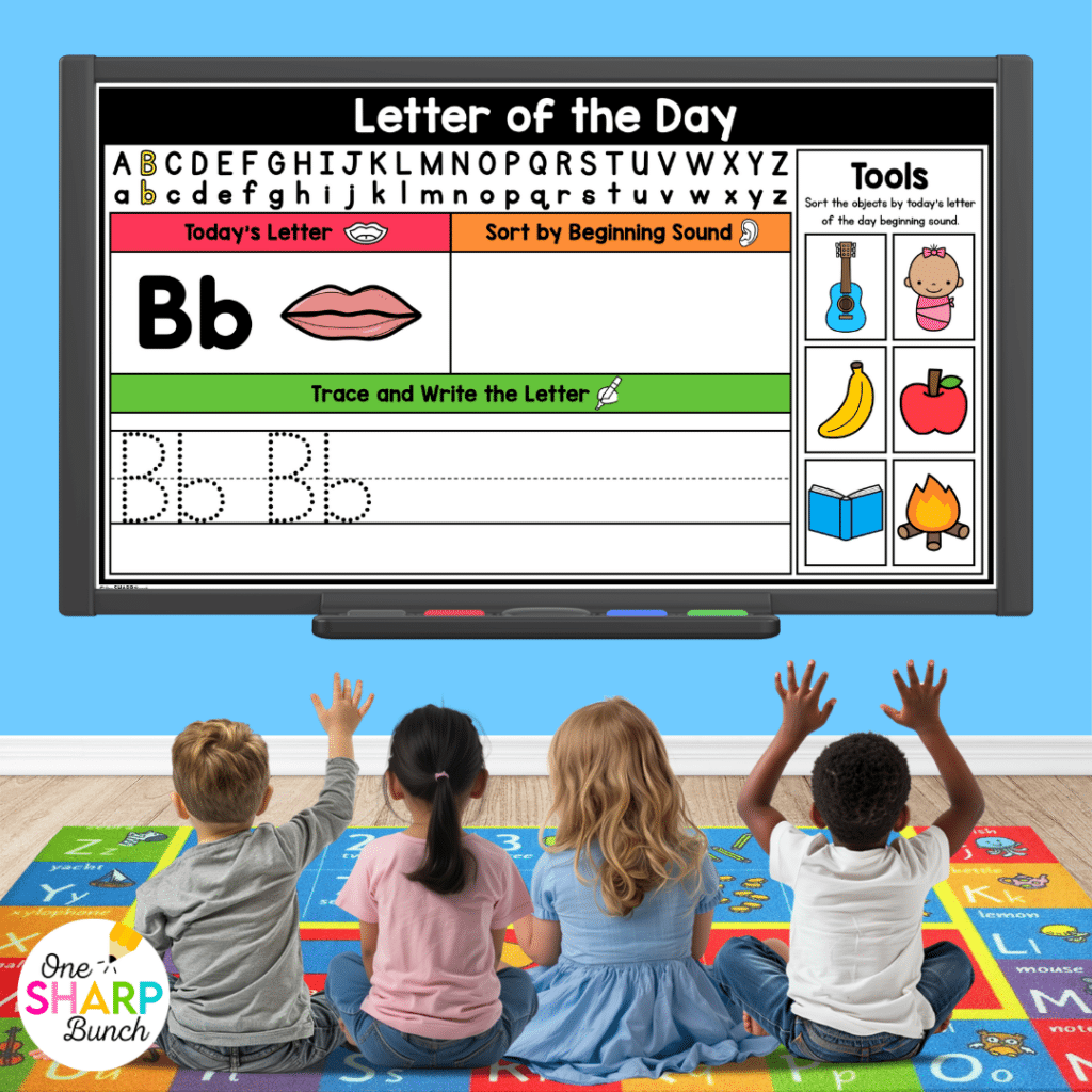Transform calendar time in your kindergarten classroom with meaningful calendar time activities, simple tips, and engaging morning meeting ideas! After rotating through the daily calendar slides, complete the letter of the day, number of the day, shape of the day, and word of the day orthographic mapping slides. Then, use the built-in math and literacy review slides to build number sense and phonics/phonemic awareness skills during your morning meeting activities.