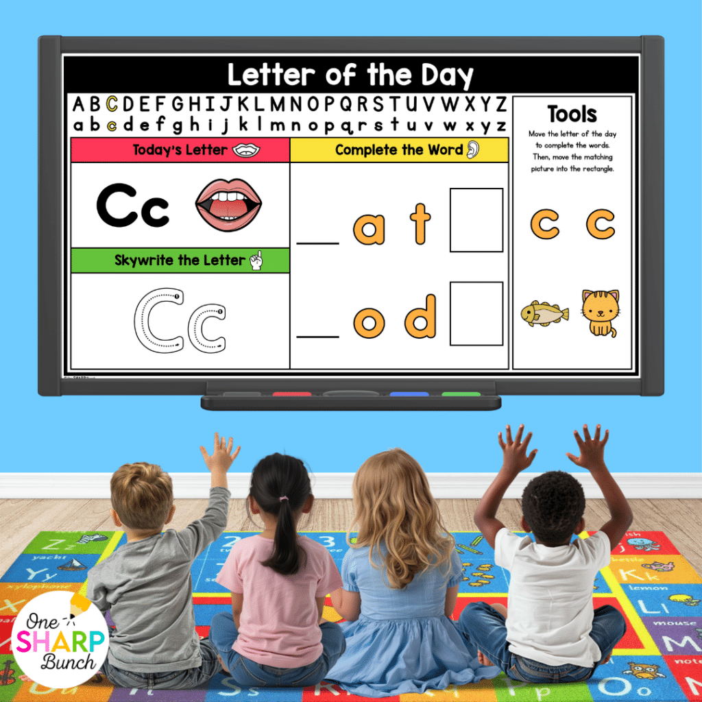 Transform calendar time in your kindergarten classroom with meaningful calendar time activities, simple tips, and engaging morning meeting ideas! After rotating through the daily calendar slides, complete the letter of the day, number of the day, shape of the day, and word of the day orthographic mapping slides. Then, use the built-in math and literacy review slides to build number sense and phonics/phonemic awareness skills during your morning meeting activities.