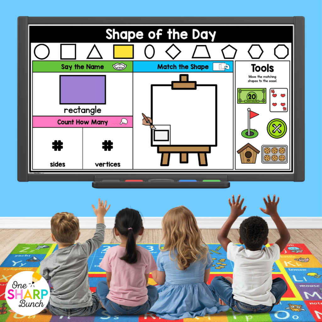 Transform calendar time in your kindergarten classroom with meaningful calendar time activities, simple tips, and engaging morning meeting ideas! After rotating through the daily calendar slides, complete the letter of the day, number of the day, shape of the day, and word of the day orthographic mapping slides. Then, use the built-in math and literacy review slides to build number sense and phonics/phonemic awareness skills during your morning meeting activities.