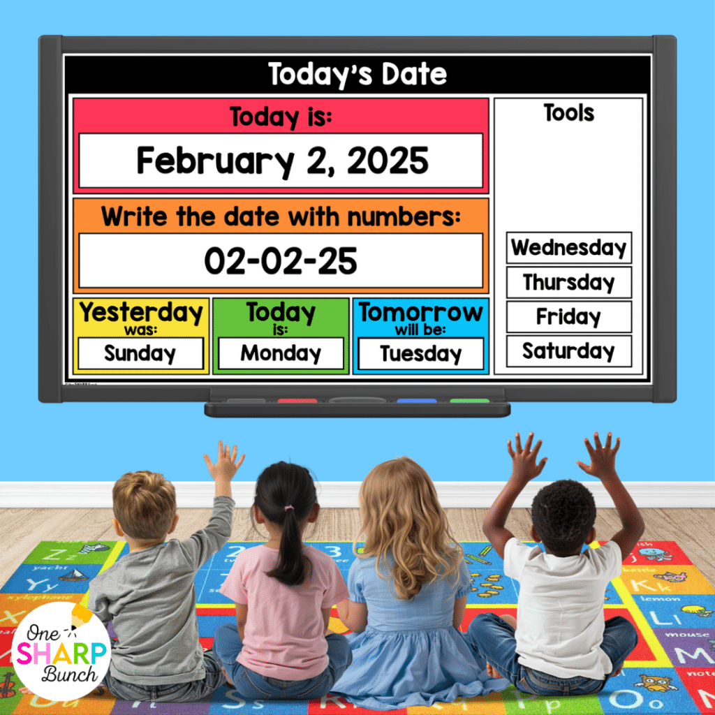Transform calendar time in your kindergarten classroom with meaningful calendar time activities, simple tips, and engaging morning meeting ideas! After rotating through the daily calendar slides, complete the letter of the day, number of the day, shape of the day, and word of the day orthographic mapping slides. Then, use the built-in math and literacy review slides to build number sense and phonics/phonemic awareness skills during your morning meeting activities.