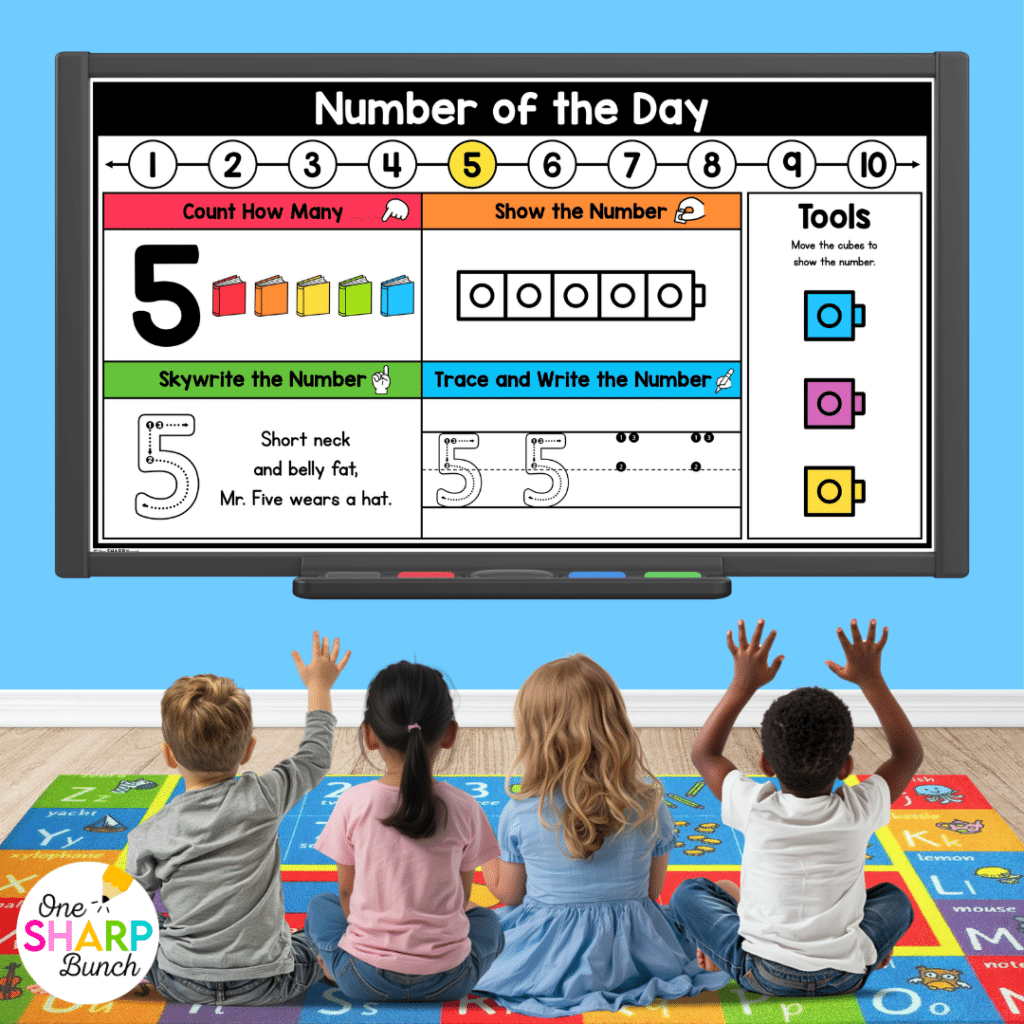 Transform calendar time in your kindergarten classroom with meaningful calendar time activities, simple tips, and engaging morning meeting ideas! After rotating through the daily calendar slides, complete the letter of the day, number of the day, shape of the day, and word of the day orthographic mapping slides. Then, use the built-in math and literacy review slides to build number sense and phonics/phonemic awareness skills during your morning meeting activities.