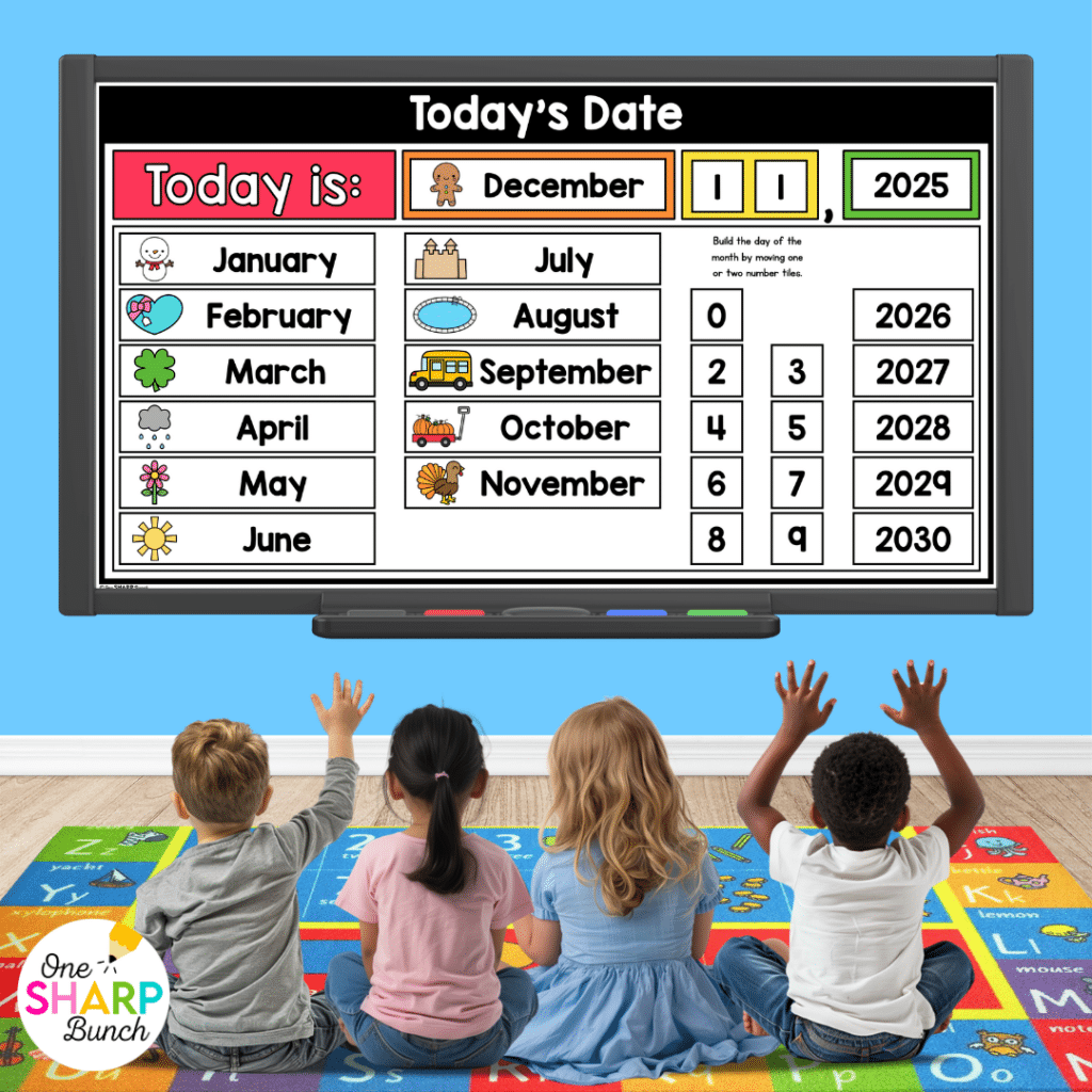 Transform calendar time in your kindergarten classroom with meaningful calendar time activities, simple tips, and engaging morning meeting ideas! After rotating through the daily calendar slides, complete the letter of the day, number of the day, shape of the day, and word of the day orthographic mapping slides. Then, use the built-in math and literacy review slides to build number sense and phonics/phonemic awareness skills during your morning meeting activities.