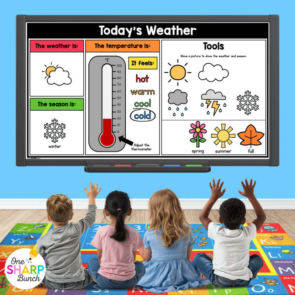 Transform calendar time in your kindergarten classroom with meaningful calendar time activities, simple tips, and engaging morning meeting ideas! After rotating through the daily calendar slides, complete the letter of the day, number of the day, shape of the day, and word of the day orthographic mapping slides. Then, use the built-in math and literacy review slides to build number sense and phonics/phonemic awareness skills during your morning meeting activities.