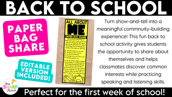 First Week of School All About Me Bag Getting to Know You Activity for Back to School First Week of School All About Me Bag Getting to Know You Activity for Back to School