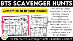 Back to School Scavenger Hunt Community Building Activity First Week of School