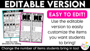 First Week of School All About Me Bag Getting to Know You Activity for Back to School