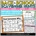 Back to School Scavenger Hunt Community Building Activity First Week of School