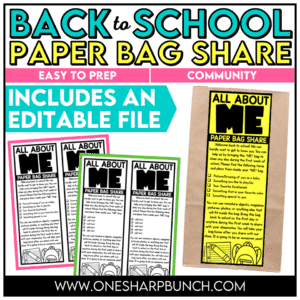 First Week of School All About Me Bag Getting to Know You Activity for Back to School