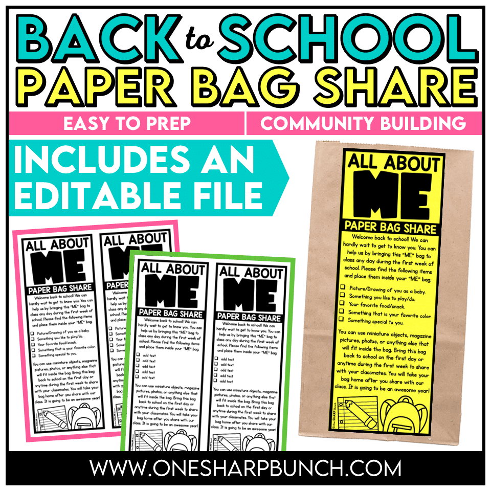 First Week of School All About Me Bag Getting to Know You Activity for Back to School