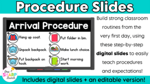 Establish strong routines and procedures from day one with these editable classroom procedures and routines slides! Perfect for back to school and the first week of school, this classroom management resource includes everything you need to explicitly teach classroom rules and expectations, model daily routines, and build student independence. Easily customize the editable slides to match the unique procedures and routines in your classroom!