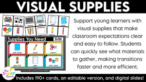 Simplify classroom management with these editable visual supply cards and editable visual supply digital slides! Perfect for back to school and beyond, these visual supplies and supply visuals clearly show students exactly what materials they need for any lesson or activity. Designed to support consistent classroom routines and procedures, these visual supply cards reduce repeated questions, help students gather materials independently, and keep transitions and learning activities running smoothly!
