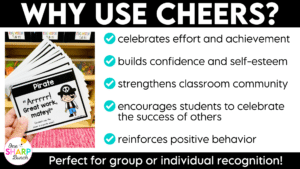 Celebrate student success while building classroom community with these fun and engaging class cheers! Perfect for back to school and the first week of school, these printable classroom cheers make it easy to recognize effort, celebrate accomplishments with meaningful shout outs, and create a positive classroom culture where every student feels valued!