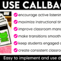 Capture students' attention in seconds with these engaging call and response classroom callbacks! Perfect for back to school and the first week of school, these fun class callbacks, attention getters, and attention grabbers help with building community while teaching routines and procedures that create a calm, focused, and well-managed classroom!