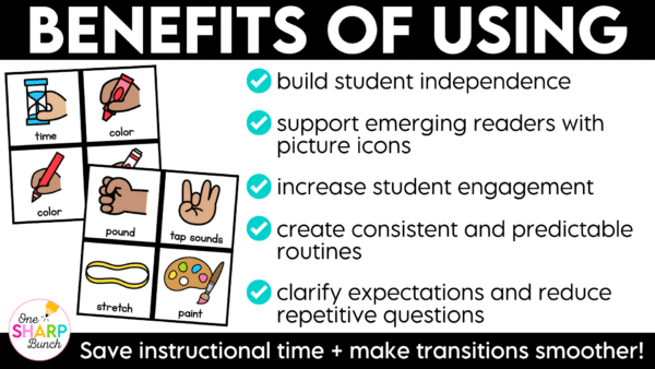 Editable Visual Direction Cards Digital Slides Instructions Classroom Management Establish clear classroom visual directions from day one with these printable visual direction cards and visual digital slides! Perfect for back to school and beyond, this classroom management resource helps you reinforce classroom routines, reduce repeated verbal directions, and clearly communicate expectations. With consistent visual cues for everyday tasks and activities, students always know what to do next, helping them build independence and stay engaged throughout the school day!