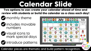 Daily July Calendar Slides for Morning Meeting Editable Digital Calendar Slides