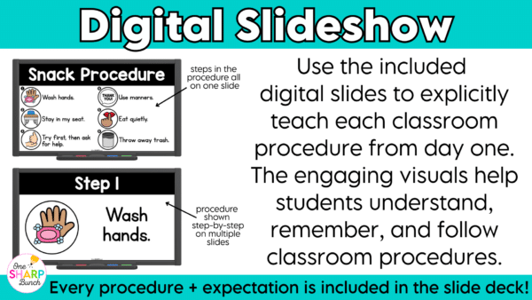 Editable Classroom Procedures, Routines, Rules, and Expectations Slides Establish strong routines and procedures from day one with these editable classroom procedures and routines slides! Perfect for back to school and the first week of school, this classroom management resource includes everything you need to explicitly teach classroom rules and expectations, model daily routines, and build student independence. Easily customize the editable slides to match the unique procedures and routines in your classroom!
