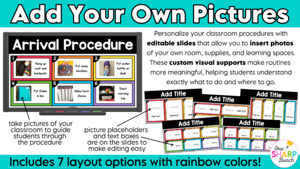 Editable Classroom Procedures, Routines, Rules, and Expectations Slides Establish strong routines and procedures from day one with these editable classroom procedures and routines slides! Perfect for back to school and the first week of school, this classroom management resource includes everything you need to explicitly teach classroom rules and expectations, model daily routines, and build student independence. Easily customize the editable slides to match the unique procedures and routines in your classroom!