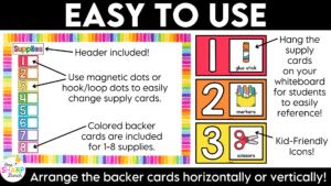 Simplify classroom management with these editable visual supply cards and editable visual supply digital slides! Perfect for back to school and beyond, these visual supplies and supply visuals clearly show students exactly what materials they need for any lesson or activity. Designed to support consistent classroom routines and procedures, these visual supply cards reduce repeated questions, help students gather materials independently, and keep transitions and learning activities running smoothly!