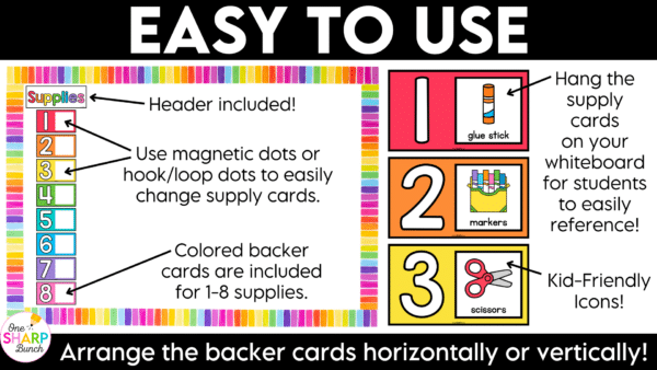 Editable Visual Supplies Visual Supply Cards Digital Slides Instructions Classroom Management Simplify classroom management with these editable visual supply cards and editable visual supply digital slides! Perfect for back to school and beyond, these visual supplies and supply visuals clearly show students exactly what materials they need for any lesson or activity. Designed to support consistent classroom routines and procedures, these visual supply cards reduce repeated questions, help students gather materials independently, and keep transitions and learning activities running smoothly!