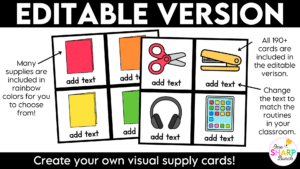 Simplify classroom management with these editable visual supply cards and editable visual supply digital slides! Perfect for back to school and beyond, these visual supplies and supply visuals clearly show students exactly what materials they need for any lesson or activity. Designed to support consistent classroom routines and procedures, these visual supply cards reduce repeated questions, help students gather materials independently, and keep transitions and learning activities running smoothly!