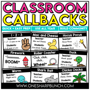 Capture students' attention in seconds with these engaging call and response classroom callbacks! Perfect for back to school and the first week of school, these fun class callbacks, attention getters, and attention grabbers help with building community while teaching routines and procedures that create a calm, focused, and well-managed classroom!