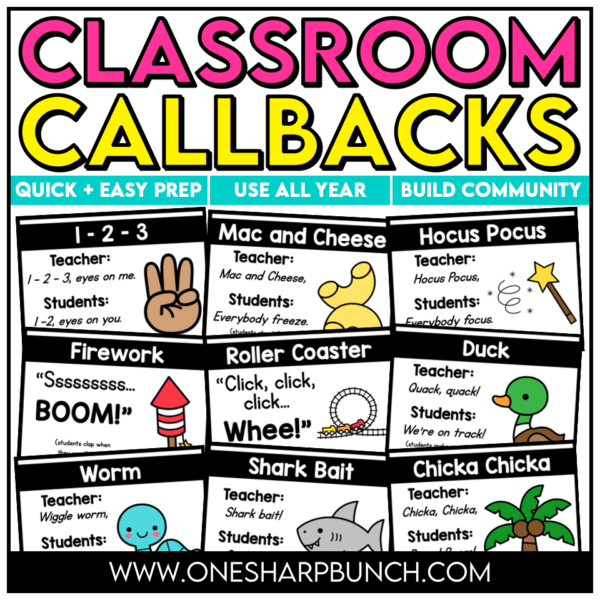 Capture students' attention in seconds with these engaging call and response classroom callbacks! Perfect for back to school and the first week of school, these fun class callbacks, attention getters, and attention grabbers help with building community while teaching routines and procedures that create a calm, focused, and well-managed classroom!