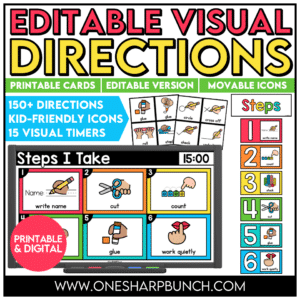 Establish clear classroom visual directions from day one with these printable visual direction cards and visual digital slides! Perfect for back to school and beyond, this classroom management resource helps you reinforce classroom routines, reduce repeated verbal directions, and clearly communicate expectations. With consistent visual cues for everyday tasks and activities, students always know what to do next, helping them build independence and stay engaged throughout the school day!