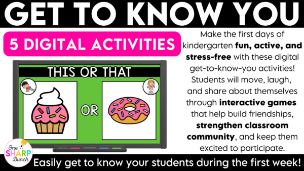 Digital Back to School Getting to Know You Activities Classroom Community All About Me First Day Ice Breakers Build classroom community from day one with these digital getting to know you activities! Perfect for back to school activities, the first week of school, classroom community building, get to know you, and all about me lessons, these interactive slides get students moving, talking, and learning about one another in a fun, engaging way. The beginning of the school year is busy enough, so these no-prep digital slides are ready to use—simply project them and start playing! Whether you're looking to break the ice, encourage participation, or add movement to your day, these engaging activities make it easy to create meaningful connections while keeping students actively involved!
