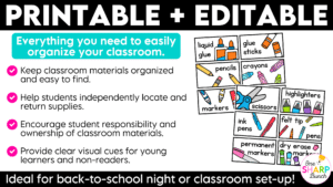 Editable Classroom Supply Labels for Back to School Classroom Organization