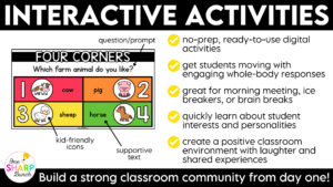 Build classroom community from day one with these digital getting to know you activities! Perfect for back to school activities, the first week of school, classroom community building, get to know you, and all about me lessons, these interactive slides get students moving, talking, and learning about one another in a fun, engaging way. The beginning of the school year is busy enough, so these no-prep digital slides are ready to use—simply project them and start playing! Whether you're looking to break the ice, encourage participation, or add movement to your day, these engaging activities make it easy to create meaningful connections while keeping students actively involved!