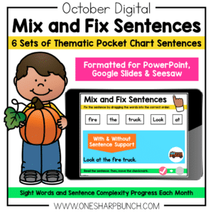 Digital October Pocket Chart Sentences | Predictable Sight Word Sentences
