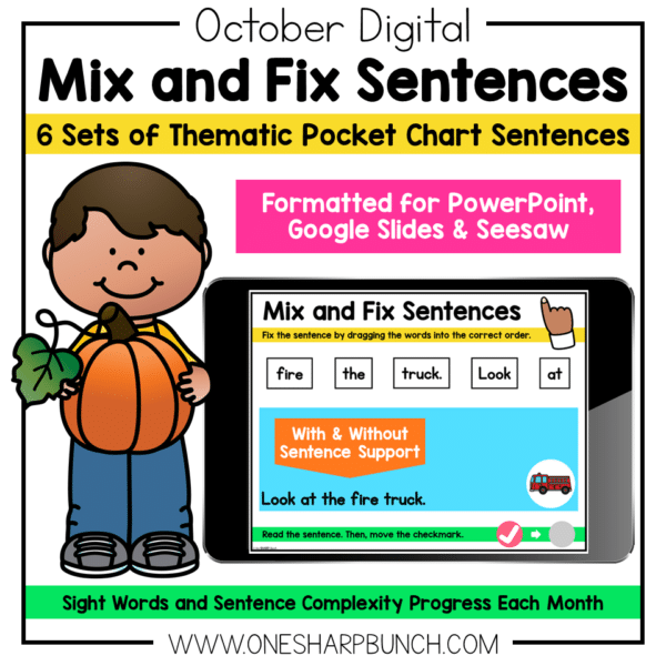 Digital October Pocket Chart Sentences | Predictable Sight Word Sentences